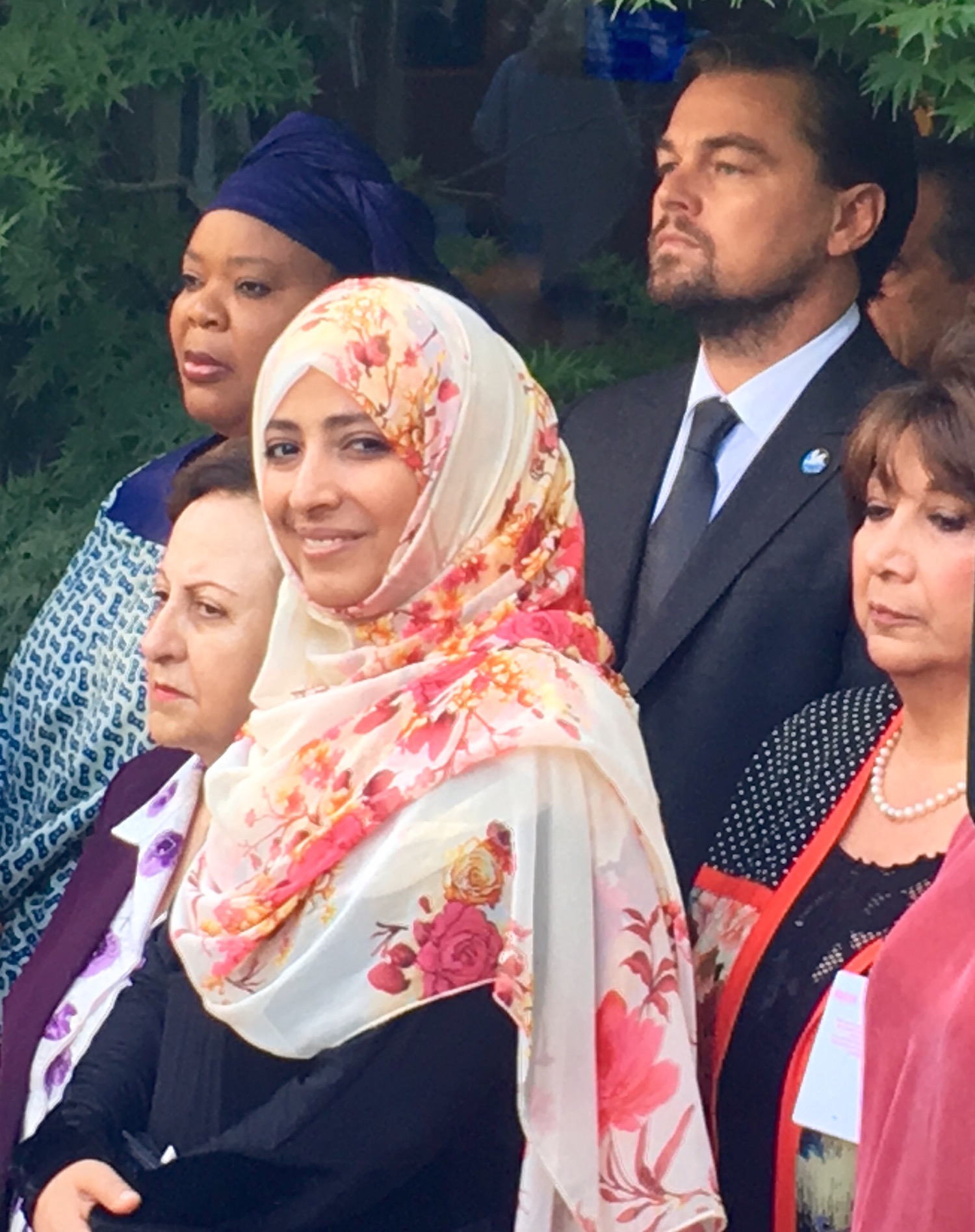 I Premi Nobel per la pace Leymah Gbowee, Shirin Ebadi, Tawakkol Karman e Leonardo Di Caprio