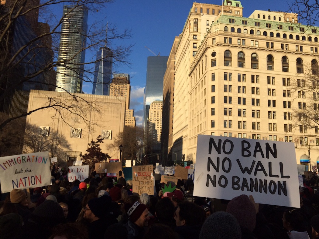 trump protest new york no wall non bannon