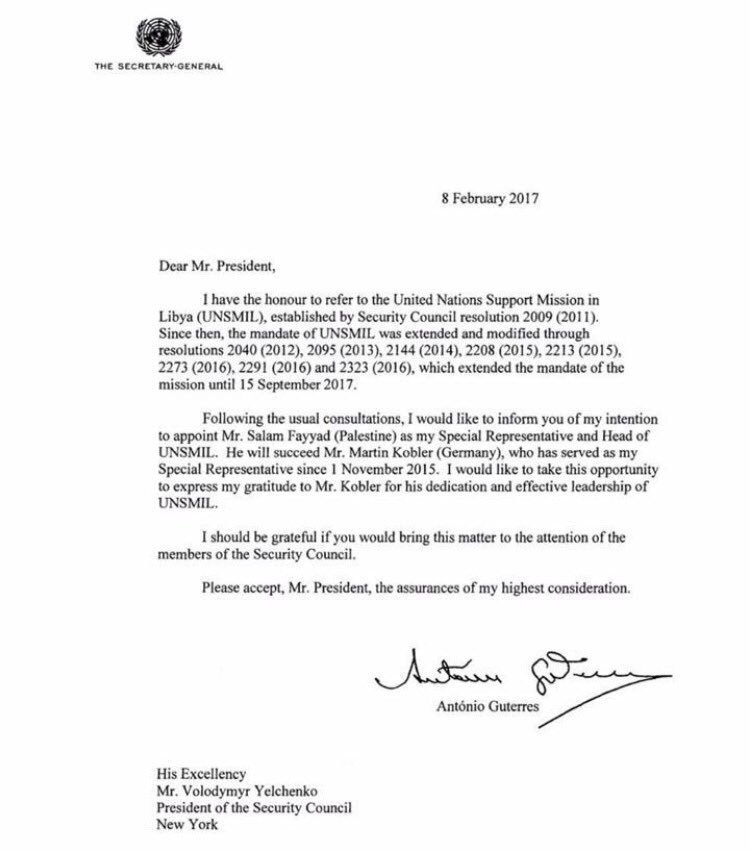 lettera guterres Libia