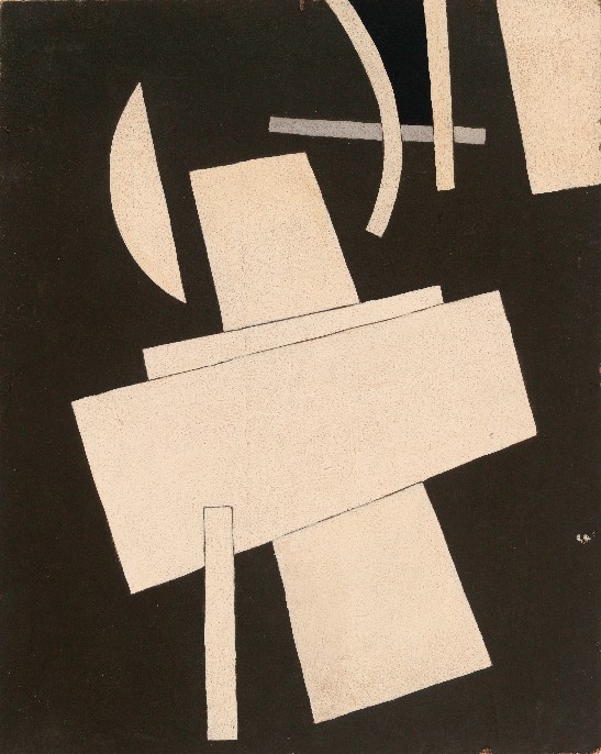 Lyubov Popova, Untitled, c. 1916-17. Gouache on board, 19 1/2 x 15 1/2″ (49.5 x 39.5 cm). The Museum of Modern Art, New York. The Riklis Collection of McCrory Corporation.