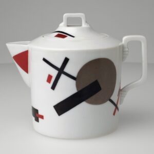 Nikolai Suetin, Teapot. c. 1923. Porcelain with overglaze painted decoration, 5 1/2 x 4 1/2″ (14 x 11.4 cm). The Museum of Modern Art, New York. Estée and Joseph Lauder Design Fund