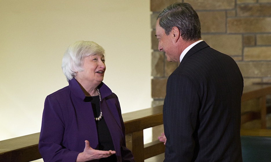 Janet Yellen della Fed con Mario Draghi della Bce