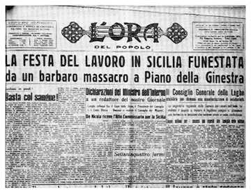La prima pagina del quotidiano "l'Ora" dell'epoca