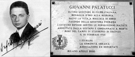 Una foto di Giovanni Palatucci e una targa che lo ricorda come un eroe per aver salvato gli ebrei