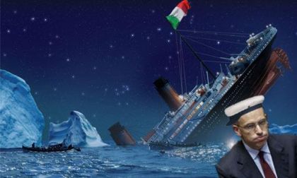 Sul Titanic Letta continua a suonare e Berlusconi abbaia ma non morde Sul blog di Beppe Grillo, lo scorso luglio appariva questa immagine del Titanic Italia del capitan Letta che affondava a causa dello scoglio debito pubblico fuori controllo