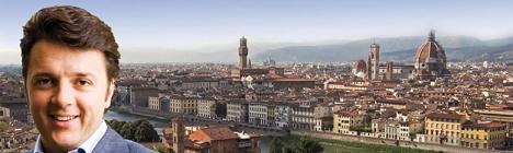 Una panoramica di Firenze con in primo piano il suo sindaco Matteo Renzi