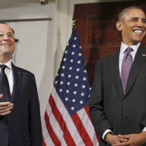 Il Presidente francese François Hollande con il Presidente Barack Obama durante la recente visita alla Casa Bianca