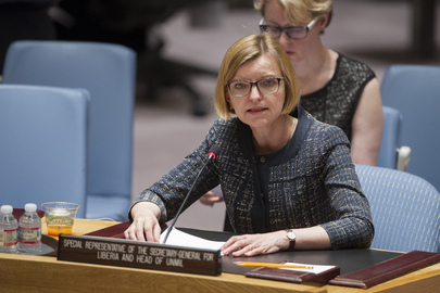 Ebola fa paura all'ONU, Ban Ki-moon chiede aiuto a Barack Obama Karin Landgren, Special Representative of the Secretary-General for Liberia, parla al Consiglio di Sicurezza (Foto UN/Enskinder Debebe)