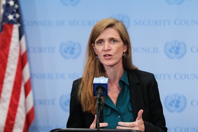 L'Ebola fa paura all'Onu, Ban Ki-moon chiede aiuto a Barack Obama L'Ambasciatrice USA all'ONU Samantha Power, presidente del Consiglio di Sicurezza, parla ai giornalisti dopo la riunione sulla crisi in Liberia per Ebola (UN Photo/Devra Berkowitz)