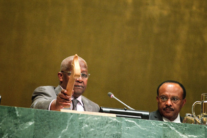 UN General Assembly Closed with Profound Call for "No More Lip Service" Sam Kahamba Kutesa (left), President of the sixty-ninth session of the General Assembly, chairs the concluding meeting of the session’s general debate. At his side is Tegegnework Gettu, Under Secretary General for General Assembly and Conference Management