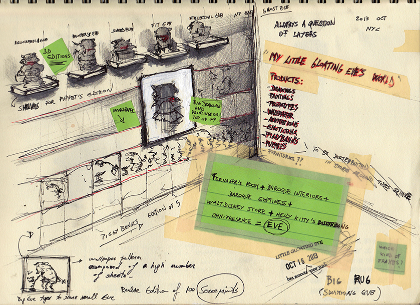 Schizzo preparatorio per il progetto Littlle Gloating Eve: matita e collage su carta.