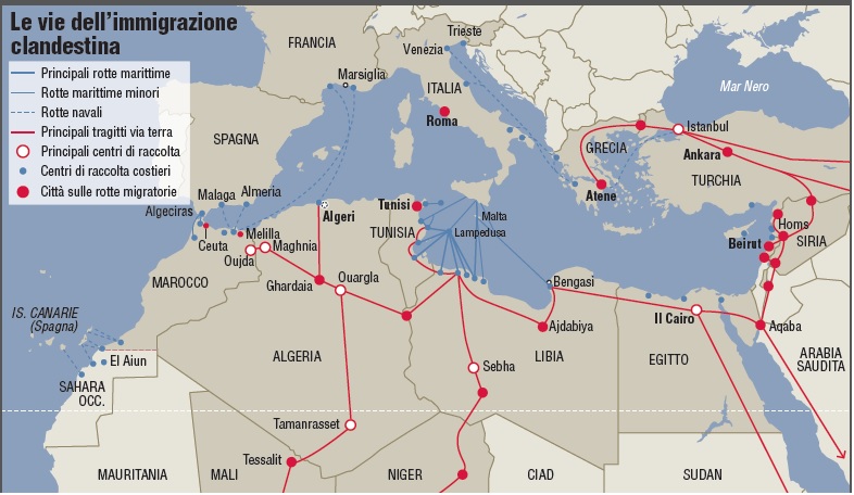 Le rotte dei migranti